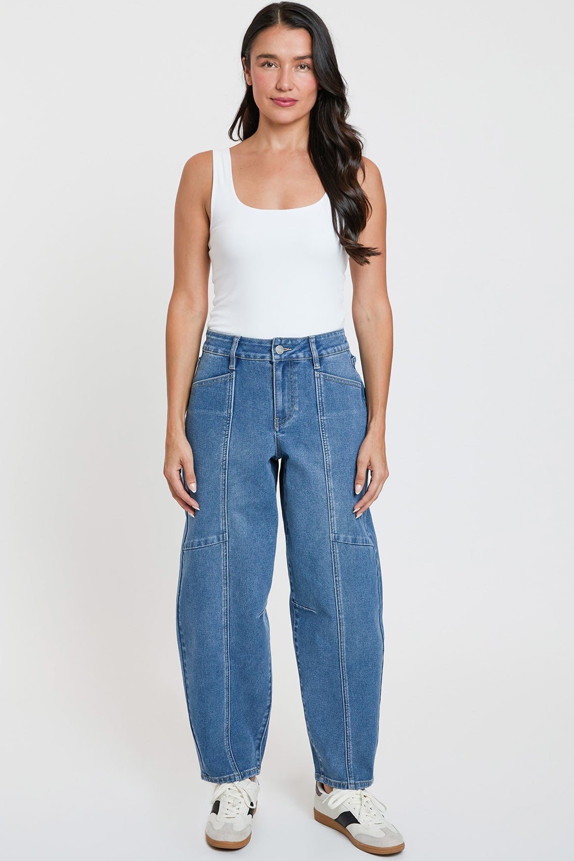 Women's High Rise Seamed Barrel Jeans in M Medium Blue - High-Waisted - Women High Jeans (bottom)