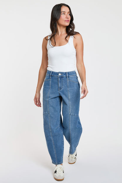 Women's High Rise Seamed Barrel Jeans in M Medium Blue view 5 - High-Waisted - Women High Jeans (bottom)
