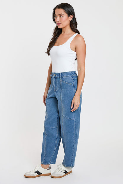 Women's High Rise Seamed Barrel Jeans view 9 - High-Waisted - Women High Jeans (bottom)