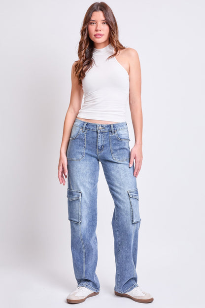 Women's High Rise Skater Cargo Jeans in M Medium Blue - High-Waisted - Women High Jeans (bottom)