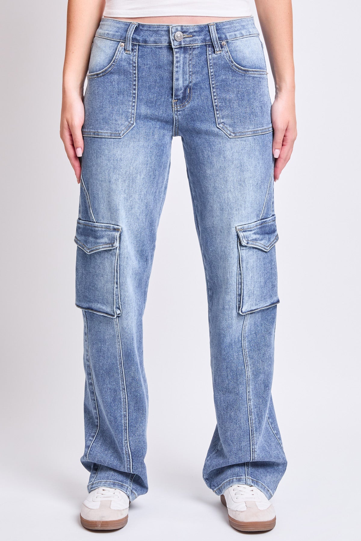 Women's High Rise Skater Cargo Jeans in M Medium Blue view 2 - High-Waisted - Women High Jeans (bottom)