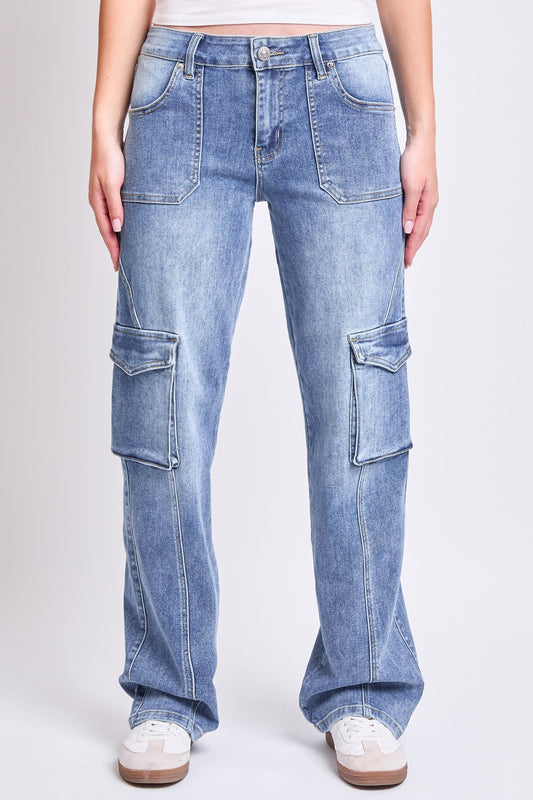 Women's High Rise Skater Cargo Jeans in M Medium Blue view 2 - High-Waisted - Women High Jeans (bottom)