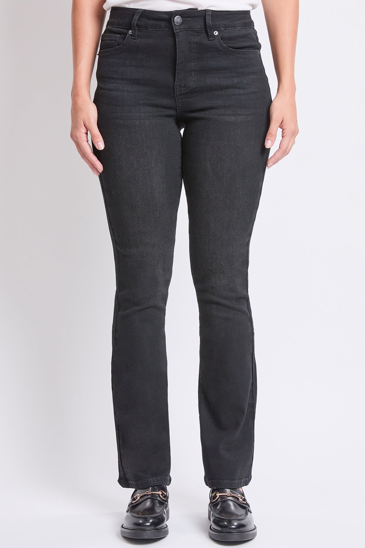 Women's High Rise Slim Bootcut Jeans in W Black view 2 - High-Waisted - Women High Jeans (bottom)