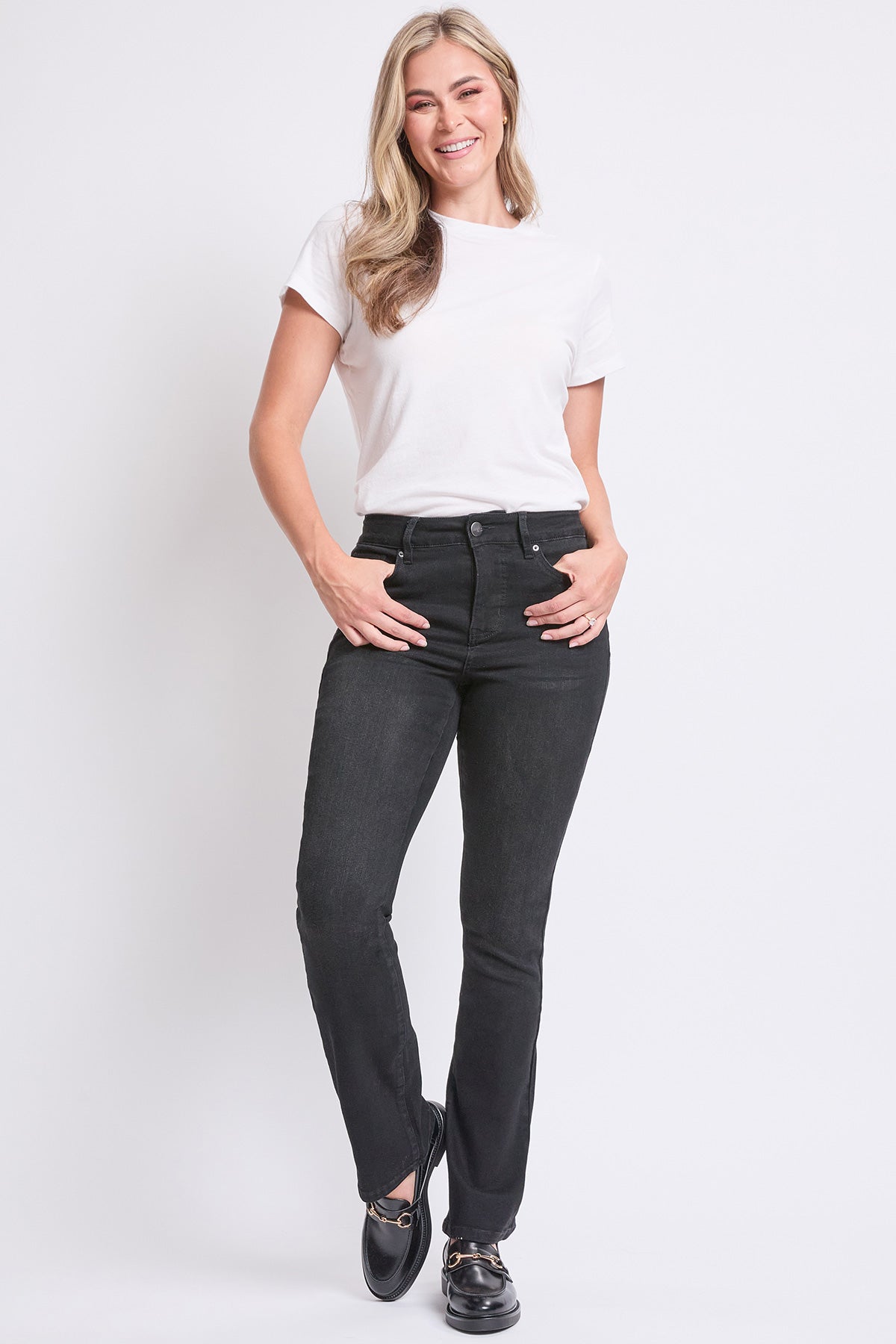 Women's High Rise Slim Bootcut Jeans in W Black view 5 - High-Waisted - Women High Jeans (bottom)