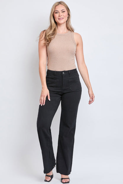 Women's High Rise Snip to Fit Wide Leg Pant in Black - High-Waisted - Women High Panties (bottom)