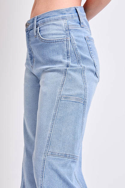 Women's High Rise Wide Leg Cargo Jeans in L Light Blue view 12 - High-Waisted - Women High Jeans (bottom)