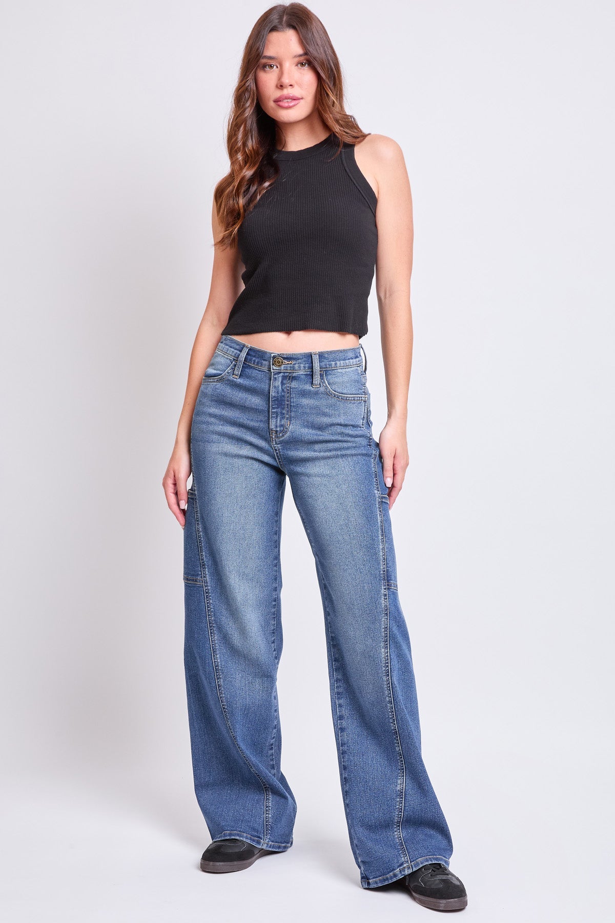 Women's High Rise Wide Leg Cargo Jeans in N Indigo Blue - High-Waisted - Women High Jeans (bottom)