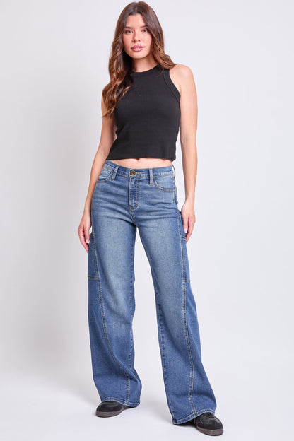 Women's High Rise Wide Leg Cargo Jeans in N Indigo Blue - High-Waisted - Women High Jeans (bottom)