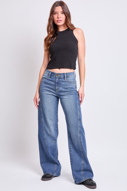 Women's High Rise Wide Leg Cargo Jeans in N Indigo Blue - High-Waisted - Women High Jeans (bottom)