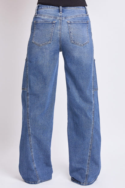 Women's High Rise Wide Leg Cargo Jeans in N Indigo Blue view 4 - High-Waisted - Women High Jeans (bottom)