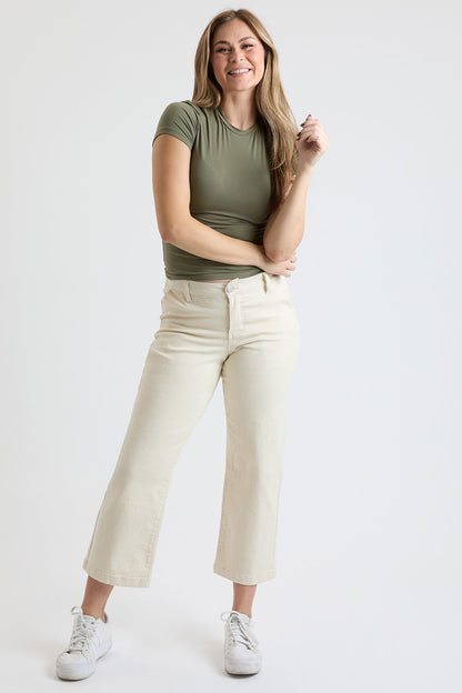 Women's High Rise Wide Leg Jeans with Elastic Back in Ecru - High-Waisted - Women High Jeans (bottom)