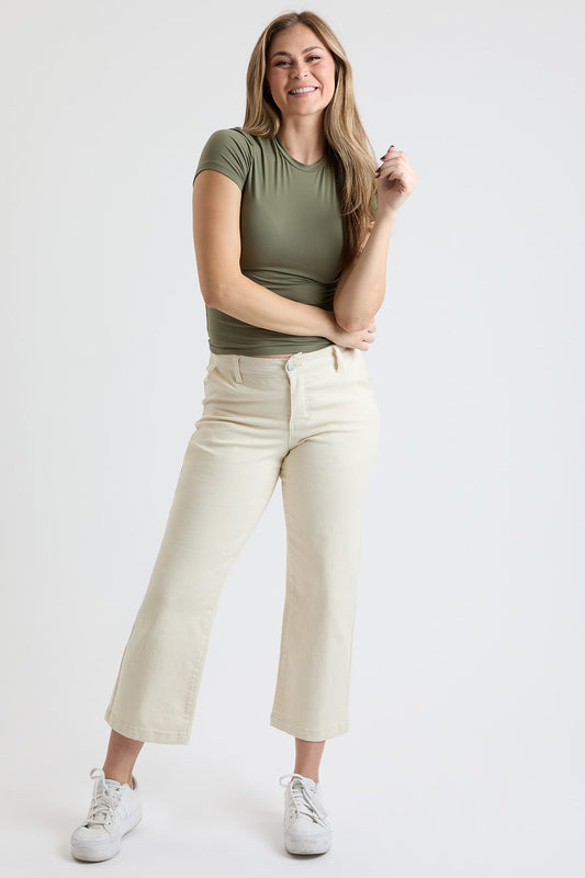 Women's High Rise Wide Leg Jeans with Elastic Back in Ecru - High-Waisted - Women High Jeans (bottom)