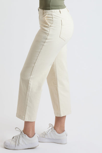 Women's High Rise Wide Leg Jeans with Elastic Back in Ecru view 3 - High-Waisted - Women High Jeans (bottom)