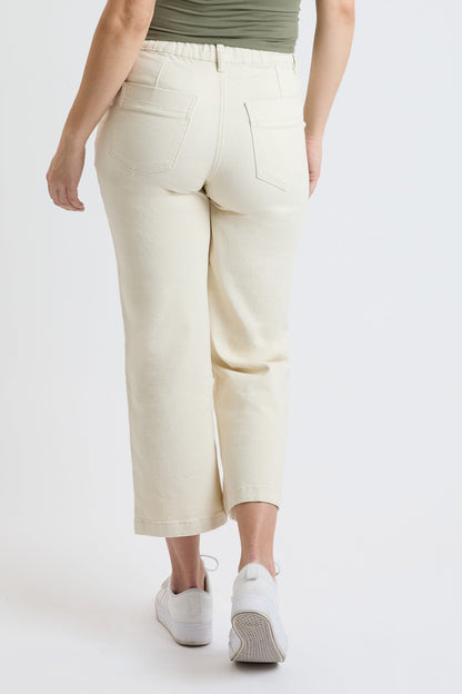 Women's High Rise Wide Leg Jeans with Elastic Back in Ecru view 4 - High-Waisted - Women High Jeans (bottom)
