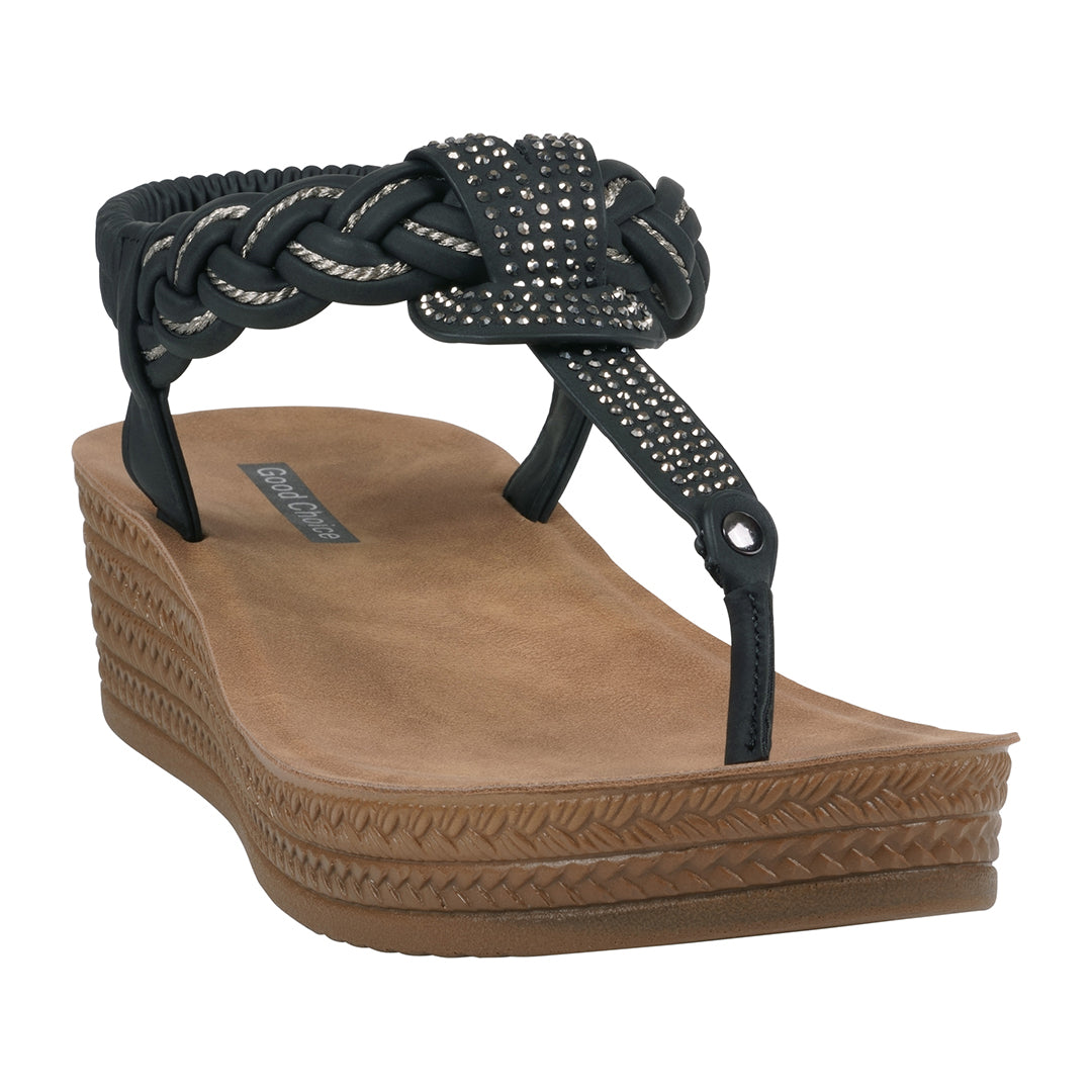 Women's Ivana Black Embellished Cross Strap Wedge Sandals Black (shoe) - wedge sandals, strap wedge san - shop at us.meeeshop