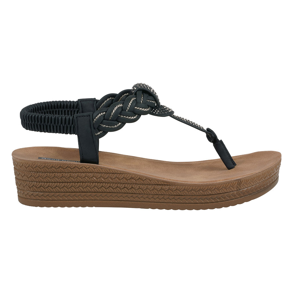 Women's Ivana Black Embellished Cross Strap Wedge Sandals Black view 2 (shoe) - wedge sandals, strap we - shop at us.meeeshop