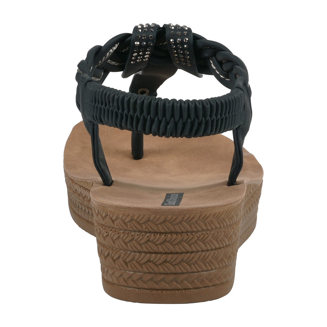 Women's Ivana Black Embellished Cross Strap Wedge Sandals Black view 5 (shoe) - wedge sandals, strap we - shop at us.meeeshop