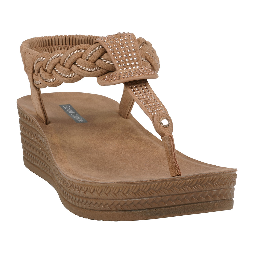 Women's Ivana Tan Embellished Cross Strap Wedge Sandals Tan (shoe) - wedge sandals, strap wedge sandals - shop at us.meeeshop