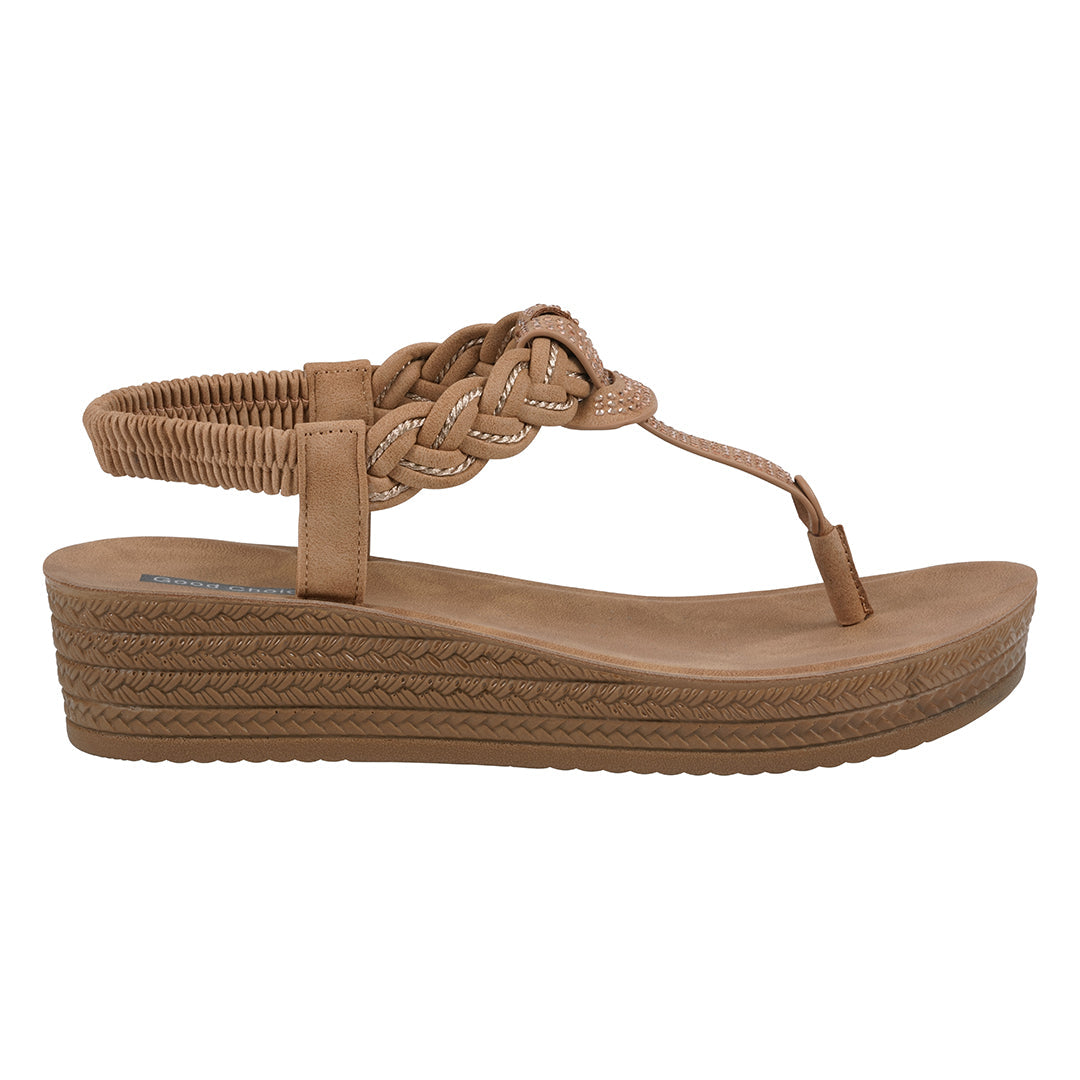 Women's Ivana Tan Embellished Cross Strap Wedge Sandals Tan view 2 (shoe) - wedge sandals, strap wedge  - shop at us.meeeshop