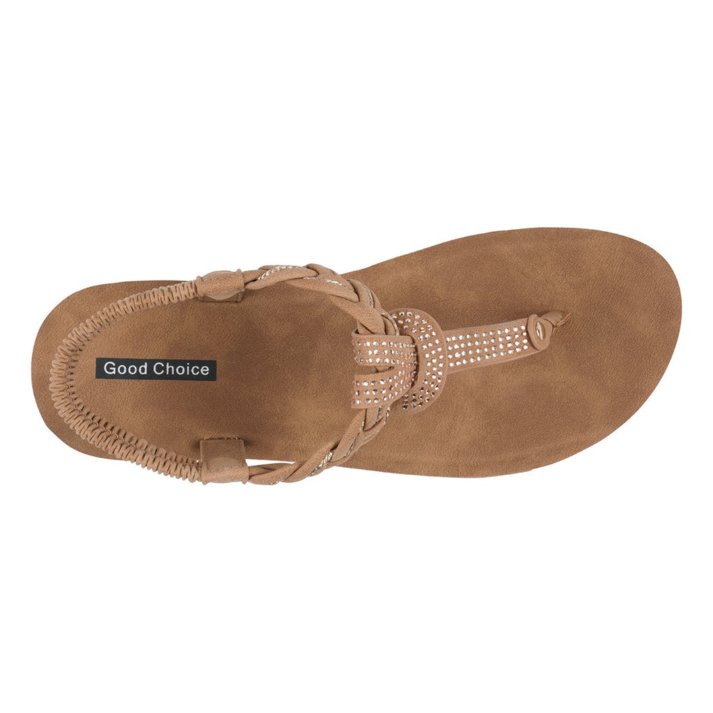 Women's Ivana Tan Embellished Cross Strap Wedge Sandals Tan view 3 (shoe) - wedge sandals, strap wedge  - shop at us.meeeshop