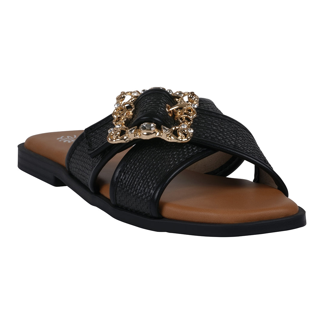 Women's Ivy Black Woven Flat Sandals Black (shoe) - women's ivy sandals universal thread, women's crown - shop at us.meeeshop