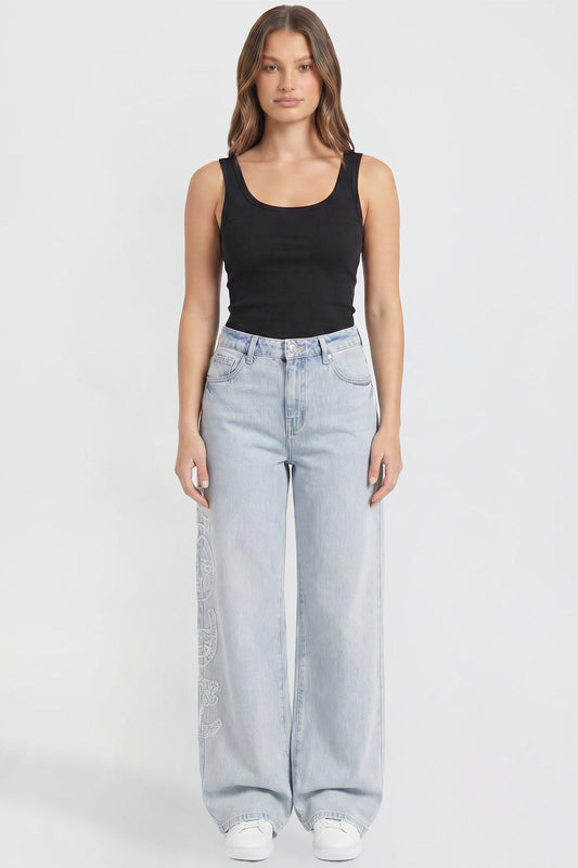 Women's Joey Super Wide Leg Jeans with Love Patch in L Light Blue - Women'S Joey Jeans (bottom)
