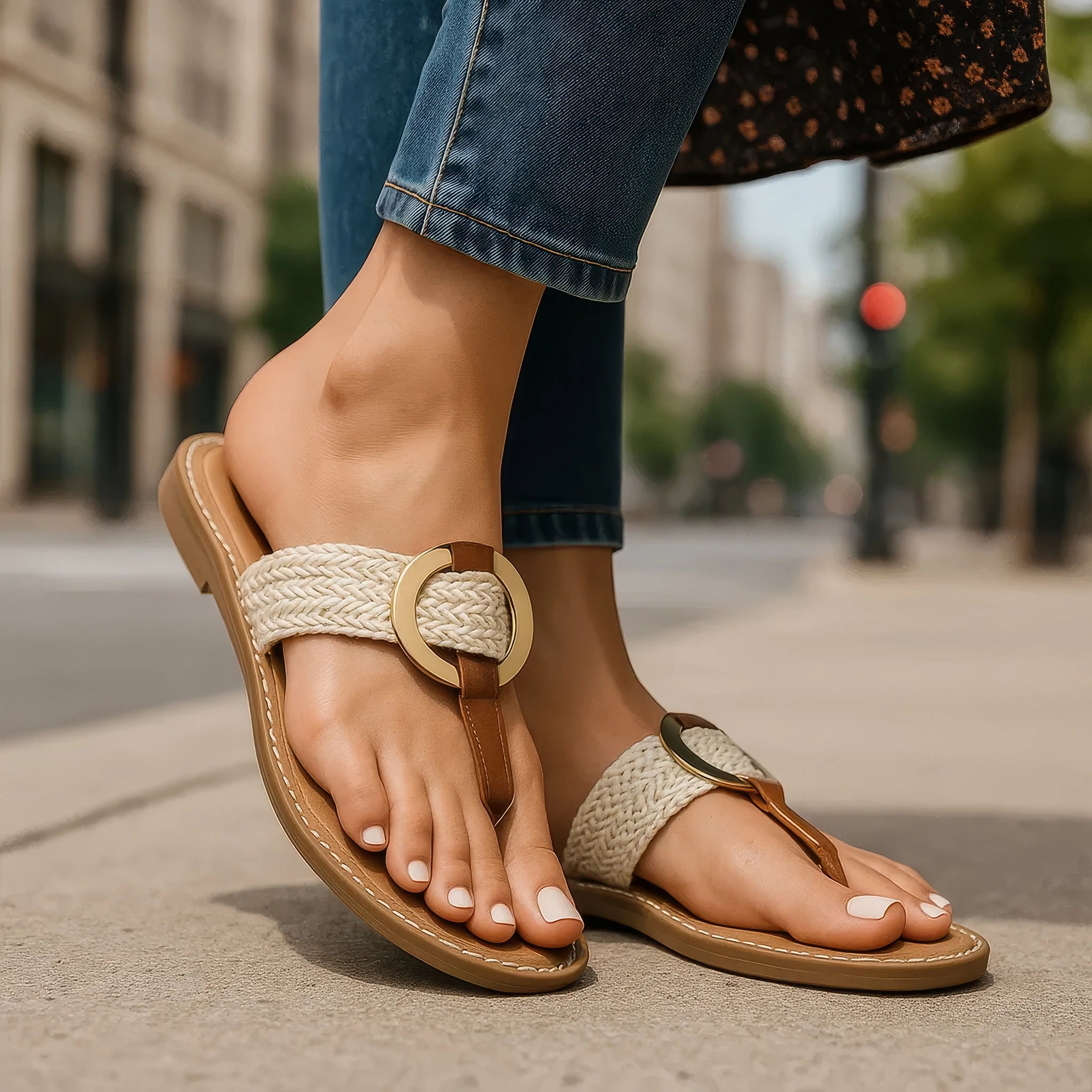 Women's Jovie Natural Thong Flat Sandals Natural view 4 (shoe) - flat sandals, thong flat sandals - shop at us.meeeshop