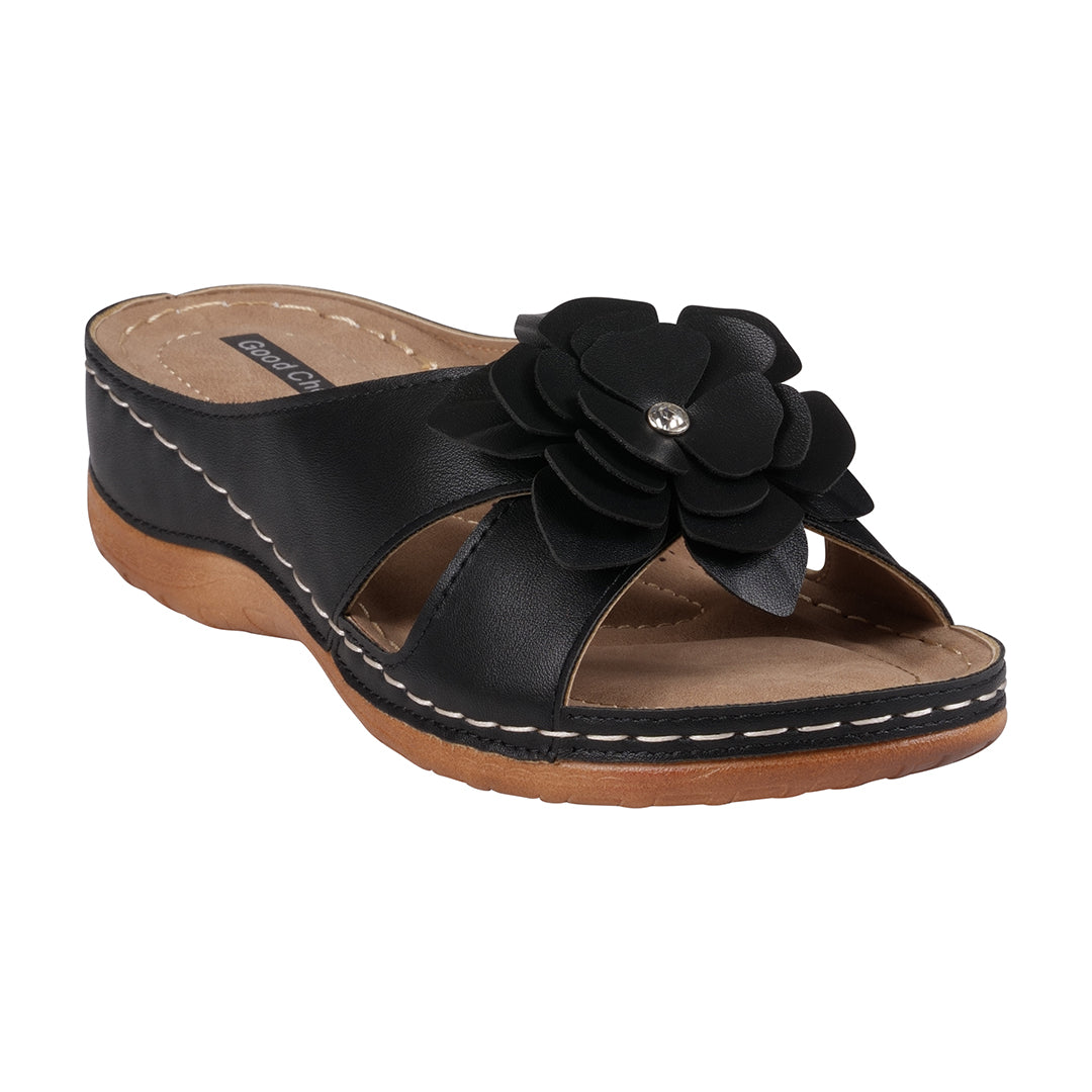 Women's Joy Black Flower Flat Sandals Black (shoe) - women's joy shoes, women's joy bee sandals, ortho  - shop at us.meeeshop