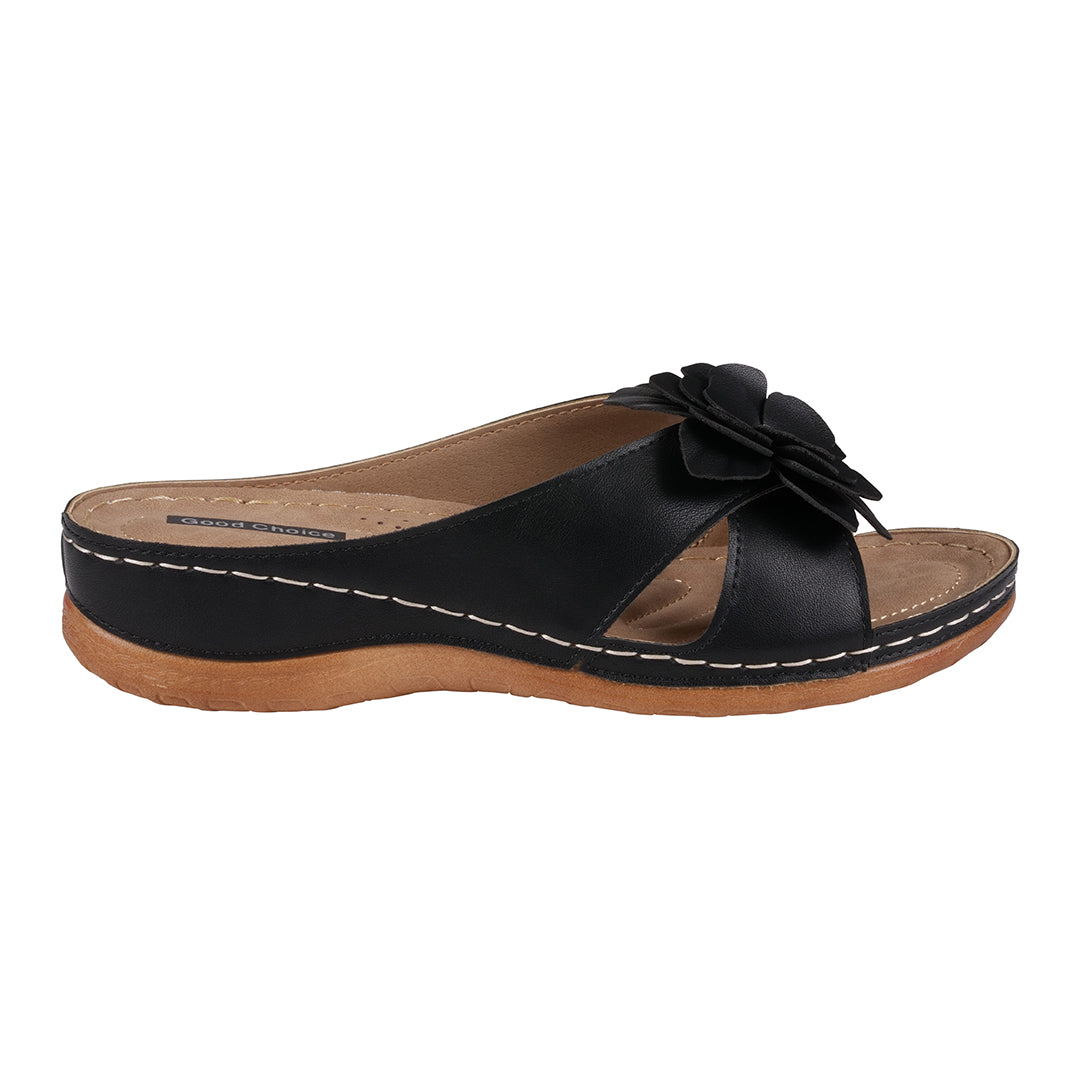 Women's Joy Black Flower Flat Sandals Black view 2 (shoe) - women's joy shoes, women's joy bee sandals, - shop at us.meeeshop