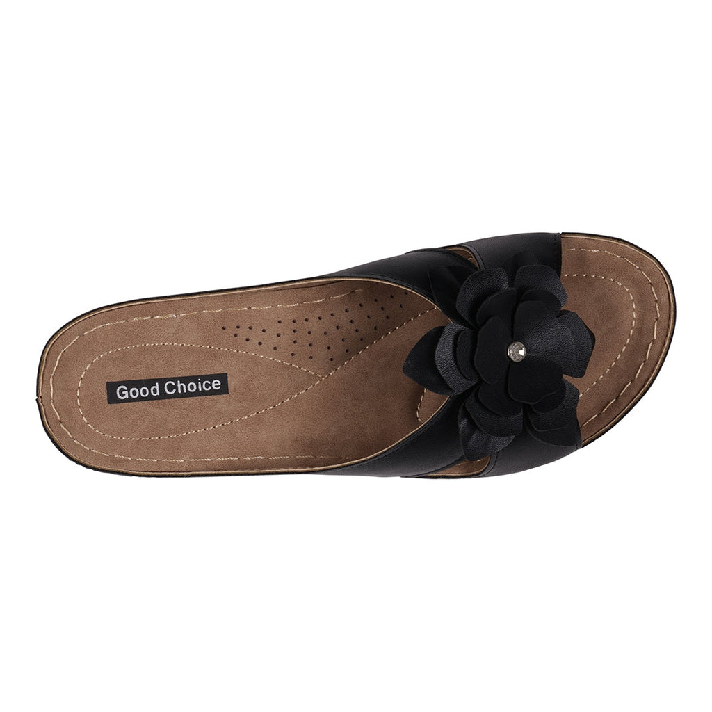 Women's Joy Black Flower Flat Sandals Black view 3 (shoe) - women's joy shoes, women's joy bee sandals, - shop at us.meeeshop