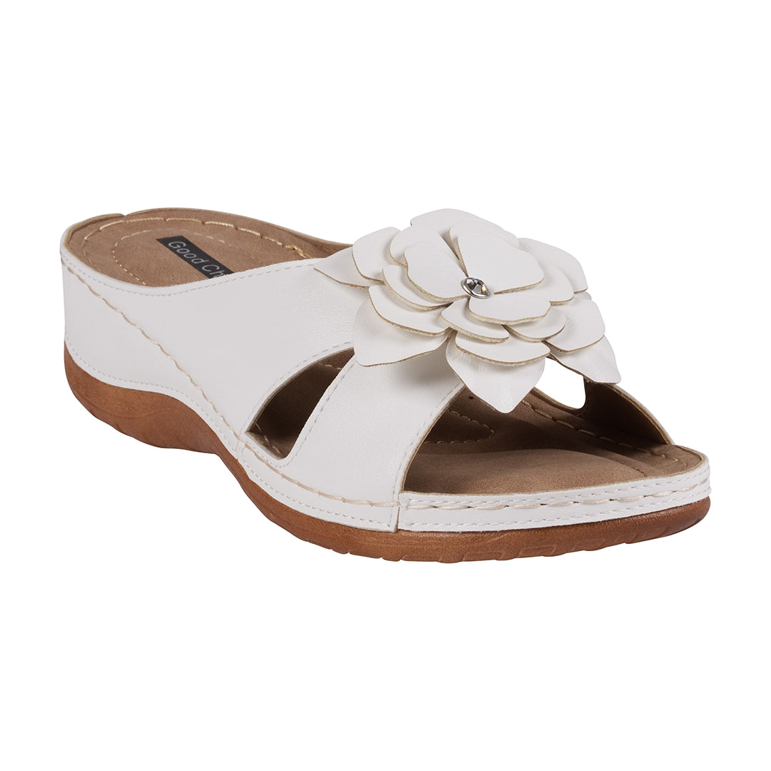 Women's Joy White Flower Flat Sandals White (shoe) - women's joy shoes, women's joy bee sandals, ortho  - shop at us.meeeshop