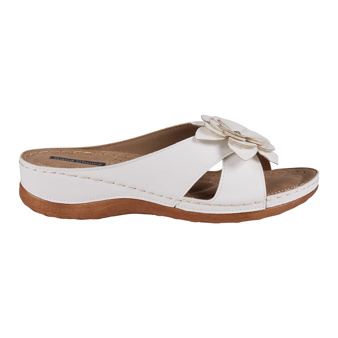 Women's Joy White Flower Flat Sandals White view 2 (shoe) - women's joy shoes, women's joy bee sandals, - shop at us.meeeshop