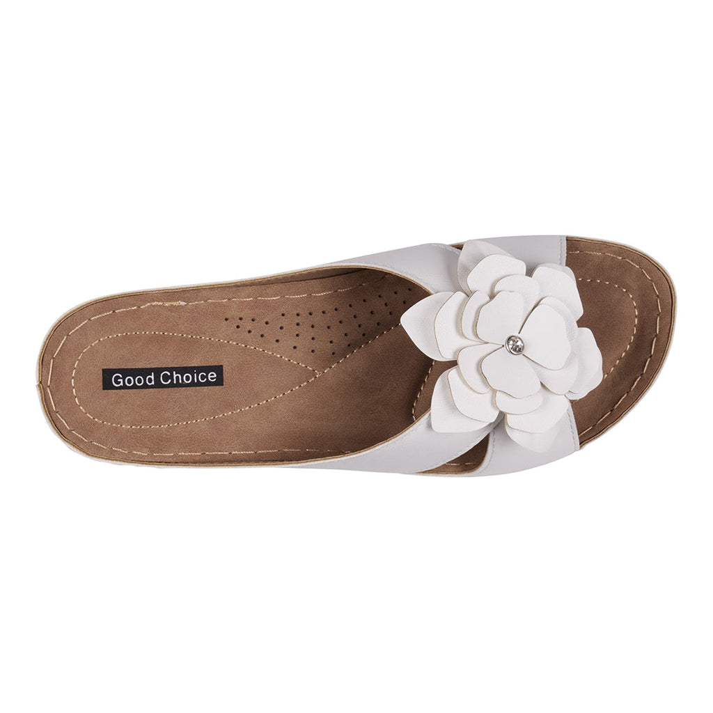 Women's Joy White Flower Flat Sandals White view 3 (shoe) - women's joy shoes, women's joy bee sandals, - shop at us.meeeshop