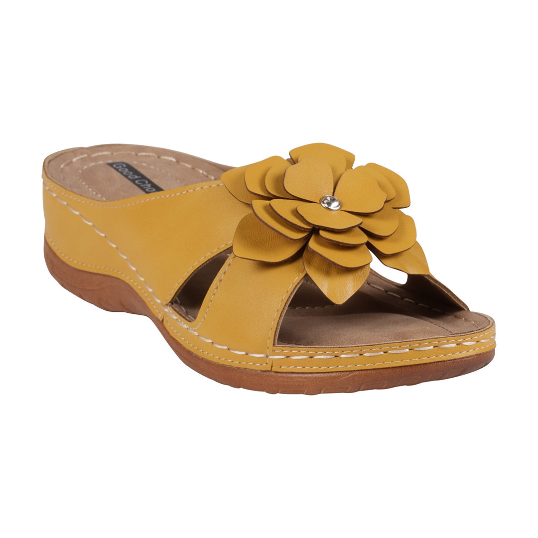 Women's Joy Yellow Flower Flat Sandals Yellow (shoe) - women's joy shoes, women's joy bee sandals, orth - shop at us.meeeshop