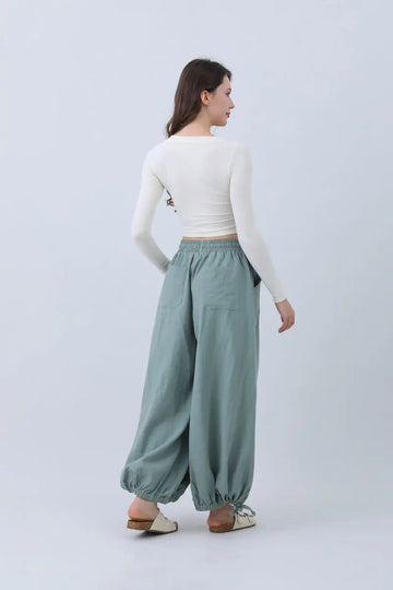 Women's Linen Pants – Relaxed Fit with Adjustable Cuffs - MeeeShop Women's Fashion