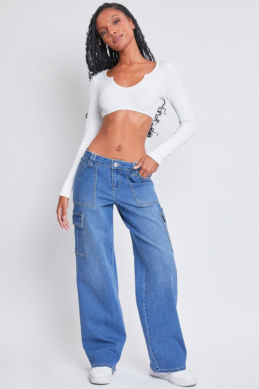 Women's Low Rise Relaxed Cargo Jeans in M Medium Blue - Relaxed Fit - Women'S Low Jeans (bottom)