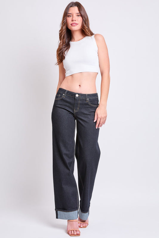 Women's Low Rise Wide Leg Cuff Jeans in D Dark Blue - Women'S Low Jeans (bottom)