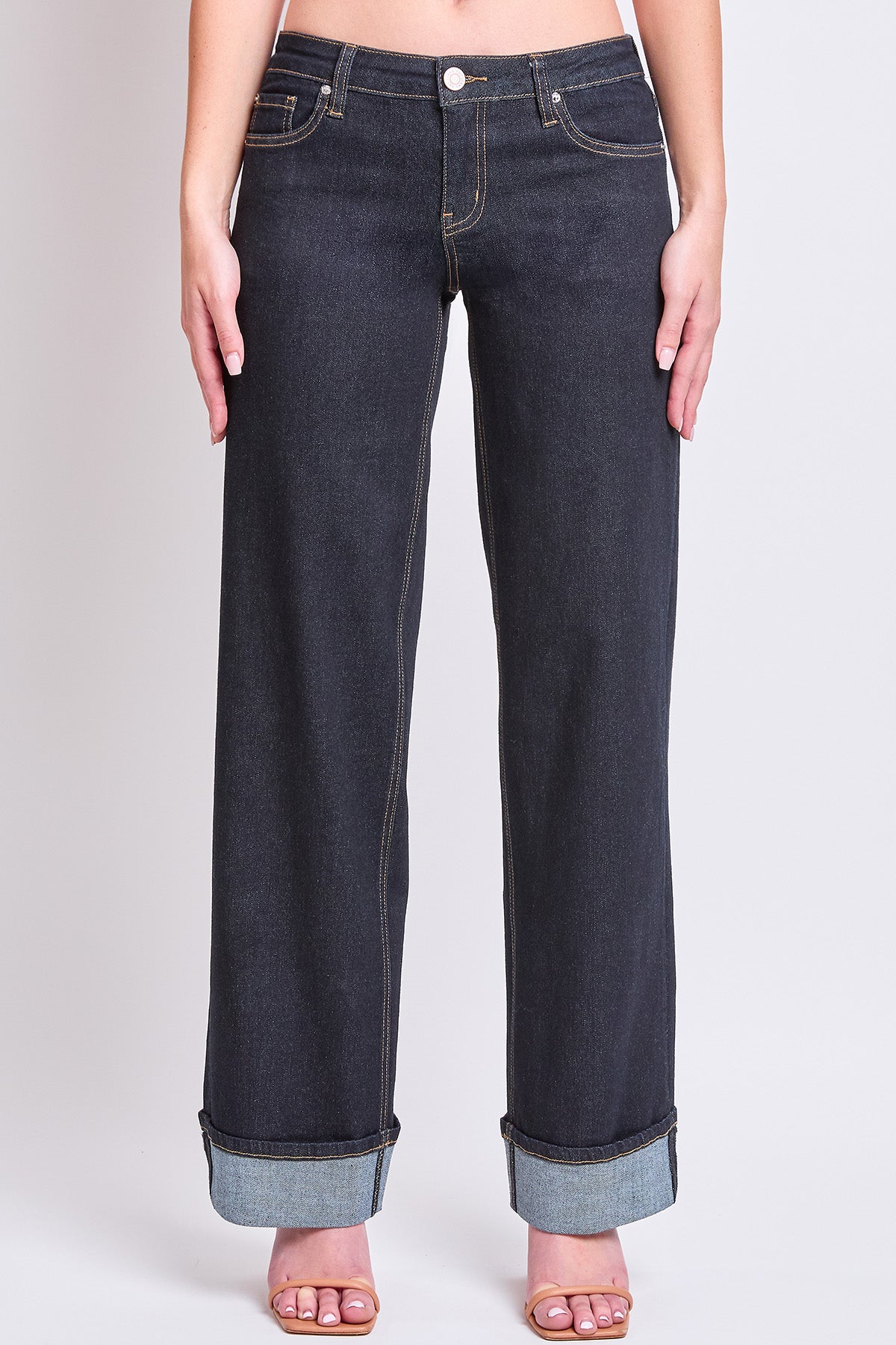 Women's Low Rise Wide Leg Cuff Jeans in D Dark Blue view 2 - Women'S Low Jeans (bottom)