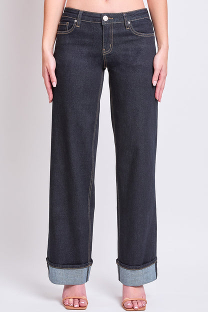 Women's Low Rise Wide Leg Cuff Jeans in D Dark Blue view 2 - Women'S Low Jeans (bottom)
