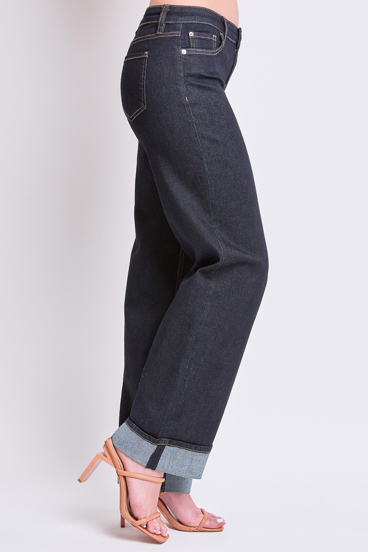 Women's Low Rise Wide Leg Cuff Jeans in D Dark Blue view 3 - Women'S Low Jeans (bottom)