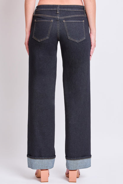 Women's Low Rise Wide Leg Cuff Jeans in D Dark Blue view 4 - Women'S Low Jeans (bottom)