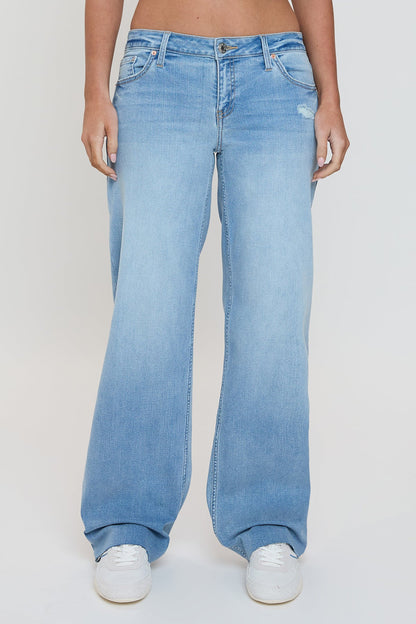 Women's Low Rise Wide Leg Jeans in L Light Blue Rips view 10 - Women'S Low Jeans (bottom)