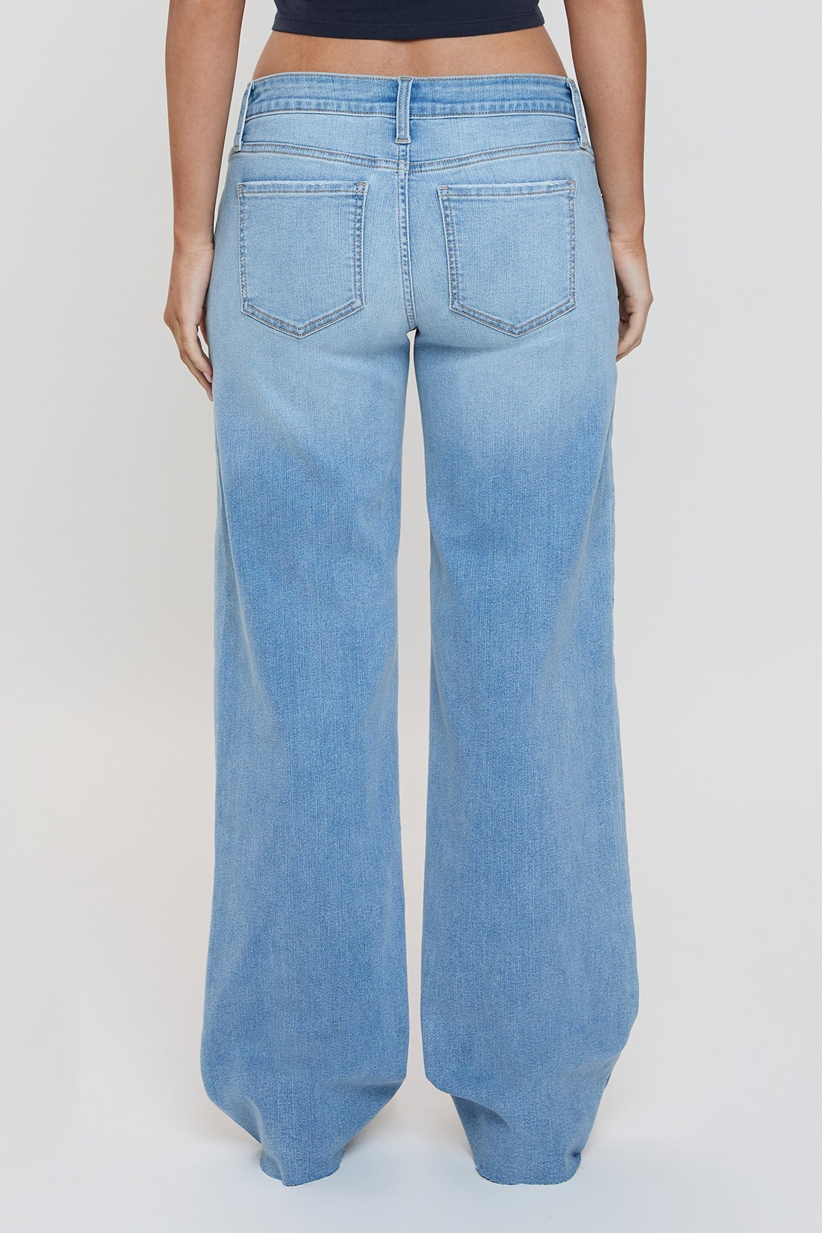 Women's Low Rise Wide Leg Jeans in L Light Blue Rips view 12 - Women'S Low Jeans (bottom)
