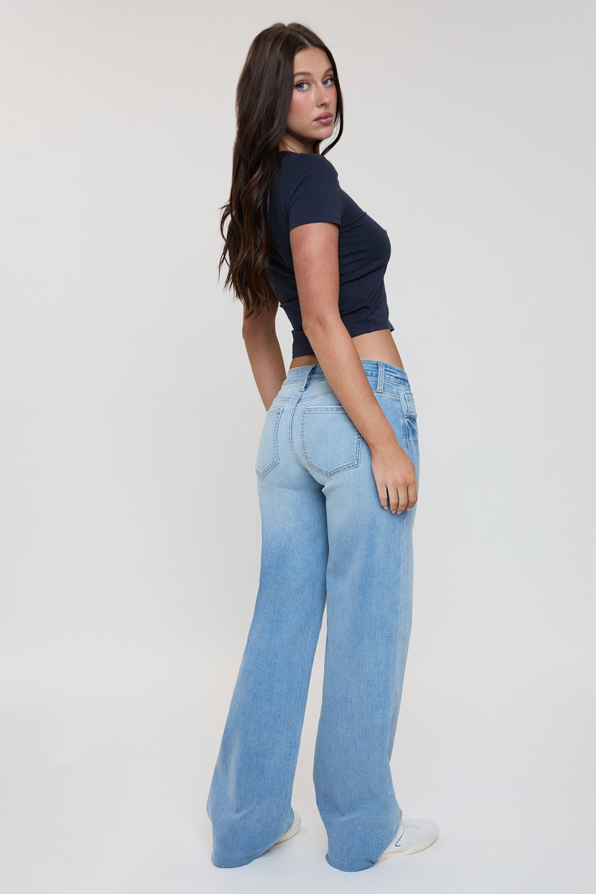 Women's Low Rise Wide Leg Jeans in L Light Blue Rips view 13 - Women'S Low Jeans (bottom)