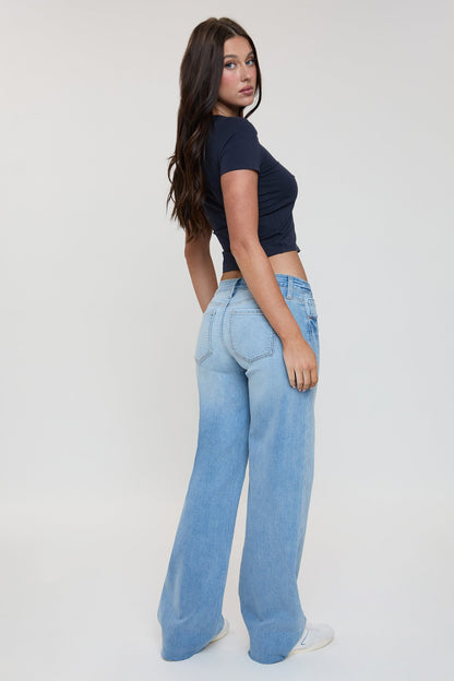 Women's Low Rise Wide Leg Jeans in L Light Blue Rips view 13 - Women'S Low Jeans (bottom)