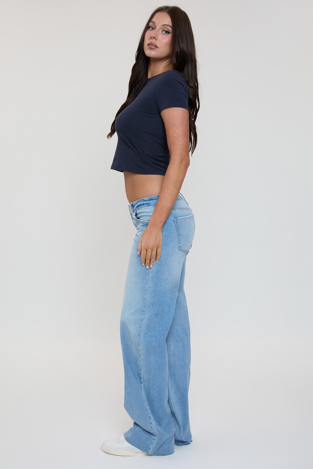 Women's Low Rise Wide Leg Jeans in L Light Blue Rips view 14 - Women'S Low Jeans (bottom)