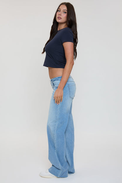 Women's Low Rise Wide Leg Jeans in L Light Blue Rips view 14 - Women'S Low Jeans (bottom)