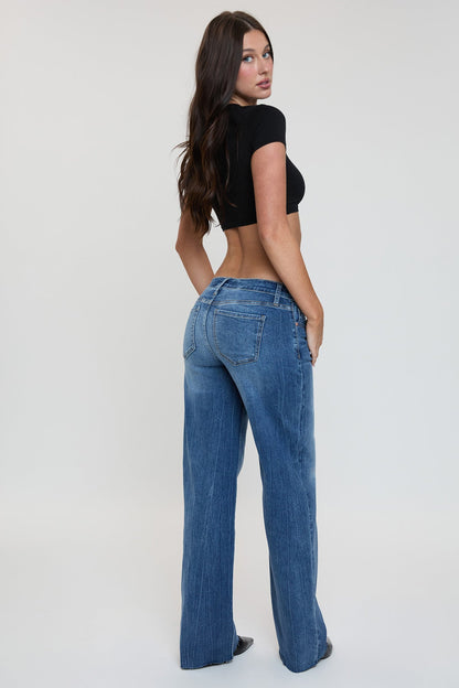 Women's Low Rise Wide Leg Jeans in L Light Blue Rips view 8 - Women'S Low Jeans (bottom)