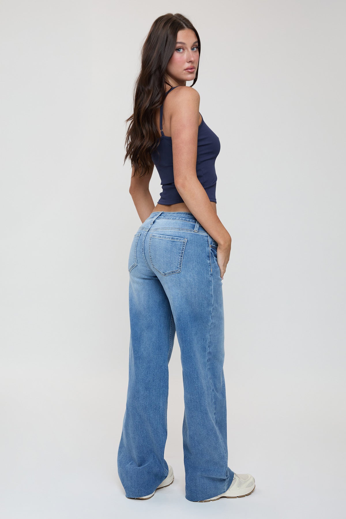 Women's Low Rise Wide Leg Jeans in M Medium Blue Rips view 19 - Women'S Low Jeans (bottom)