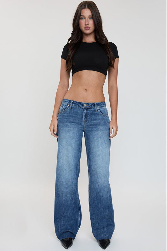 Women's Low Rise Wide Leg Jeans in S Midnight Sky Blue Rips - Women'S Low Jeans (bottom)